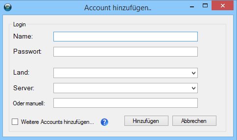 Accounts hinzufügen in diesem Fenster